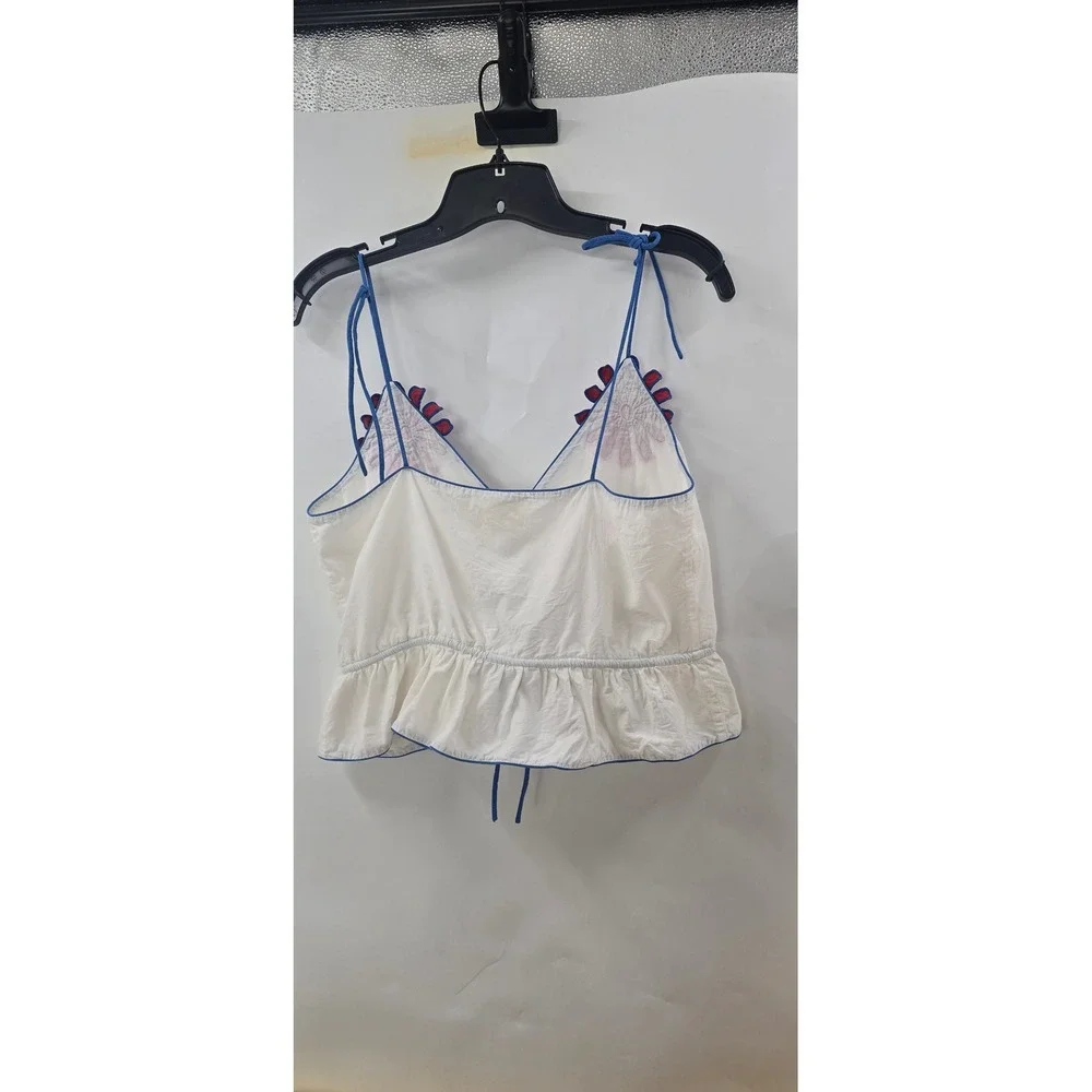Carolina K Salma Top and Floral Motif Wrap Skirt Set White Blue Red Size S M